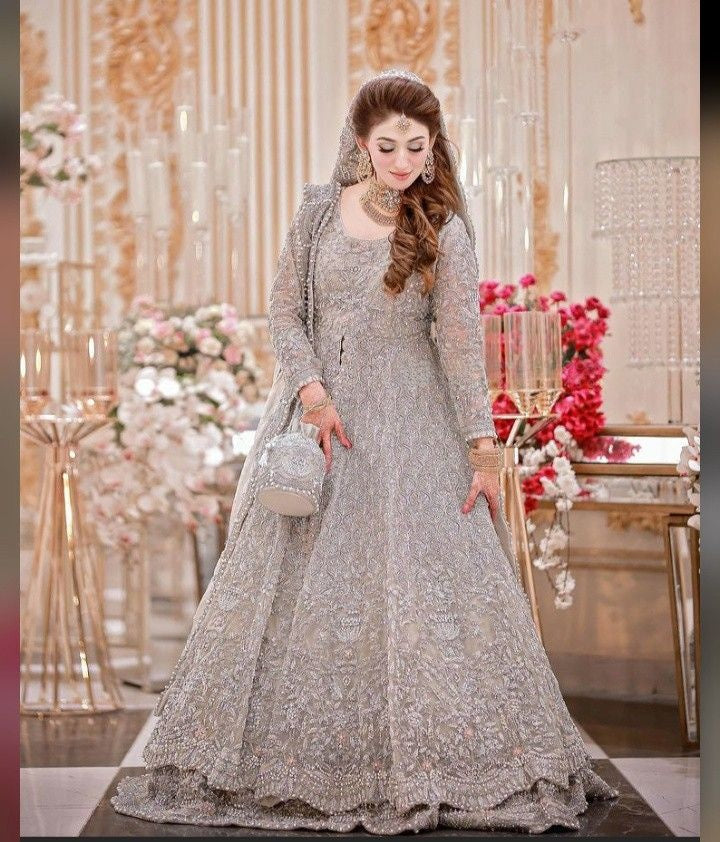 Luxury Silver Grey Bridal Maxi