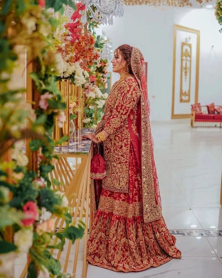 Luxury Maroon & Gold Pakistani Bridal Lehenga