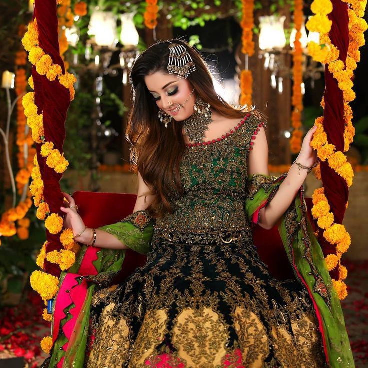 Emerald Green and Black Mehndi Dress | Luxury Hand-Embroidered Lehenga for Wedding Festivities by Maahveen