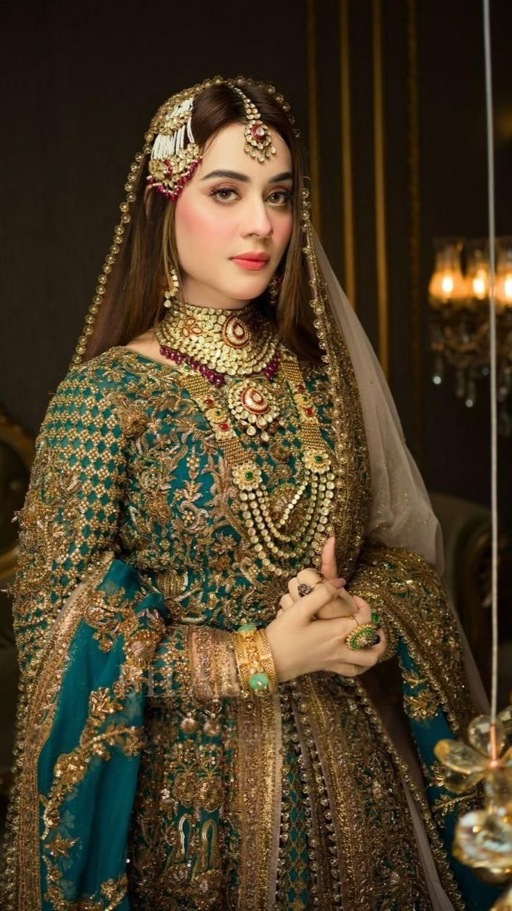 Luxury Emerald Green & Gold Bridal Lehenga
