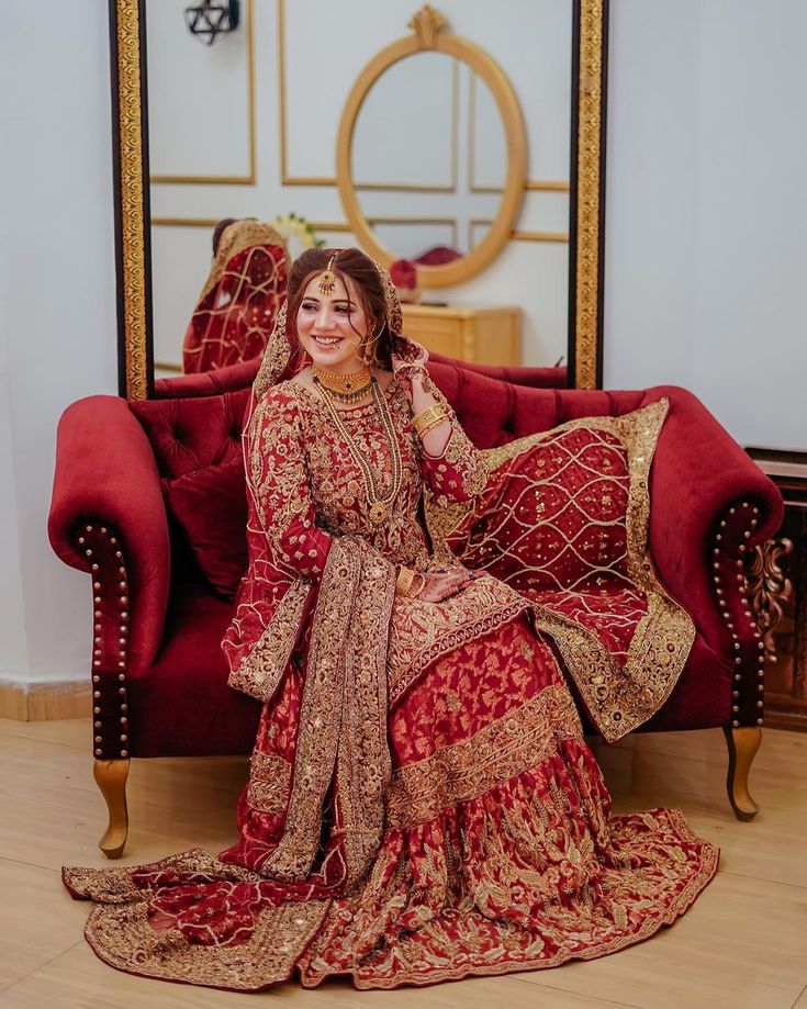 Luxury Maroon & Gold Pakistani Bridal Lehenga