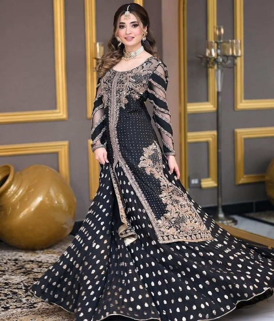 Luxury Black And Gold Embroidered Maxi Dress