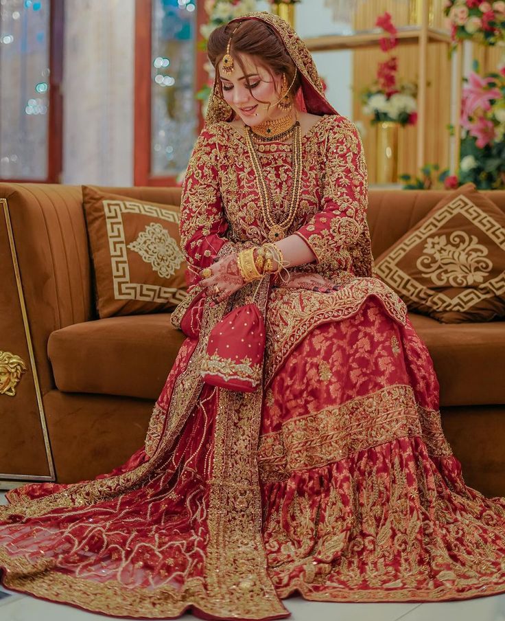 Luxury Maroon & Gold Pakistani Bridal Lehenga