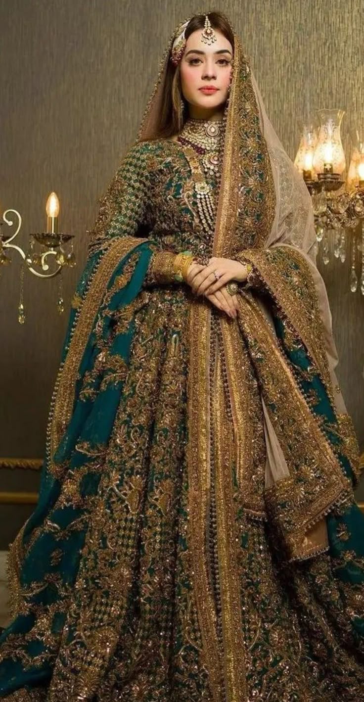 Luxury Emerald Green & Gold Bridal Lehenga