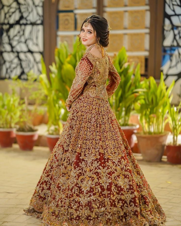 Breathtaking Maroon Pakistani Bridal Bress