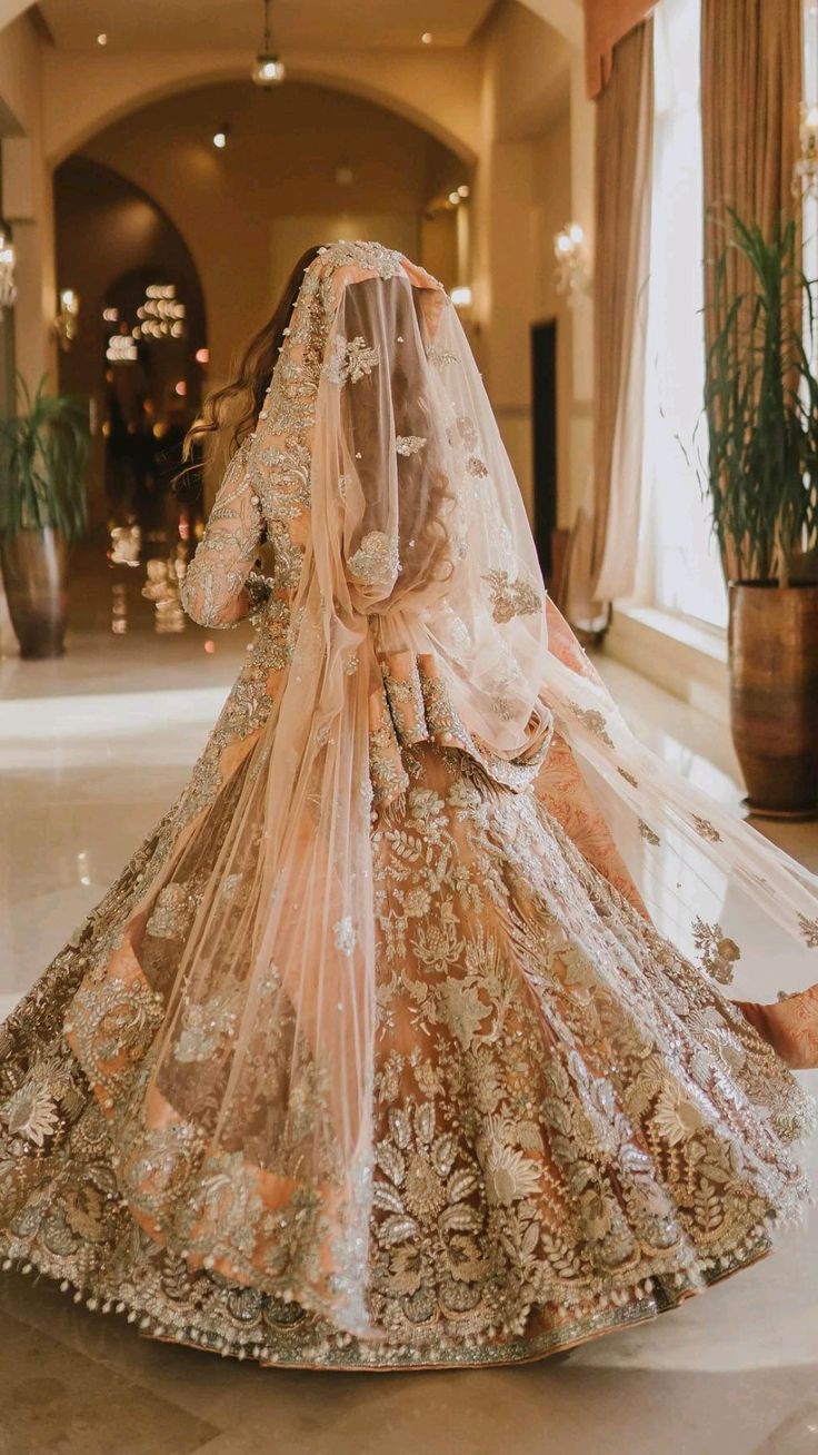 Luxury Handcrafted Soft Peach Bridal And Formal Gown