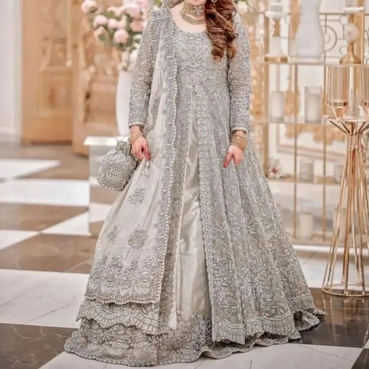 Luxury Silver Grey Bridal Maxi