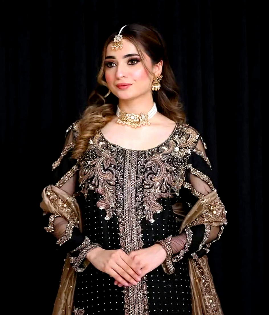 Luxury Black And Gold Embroidered Maxi Dress