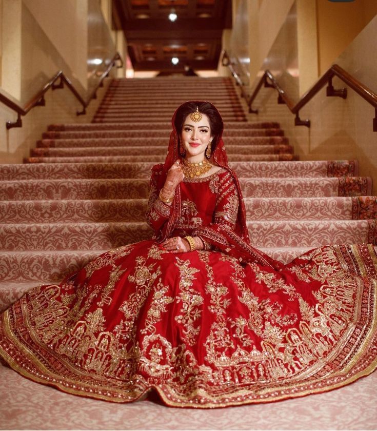 Luxury Scarlet Red Pakistani Bridal Lehenga
